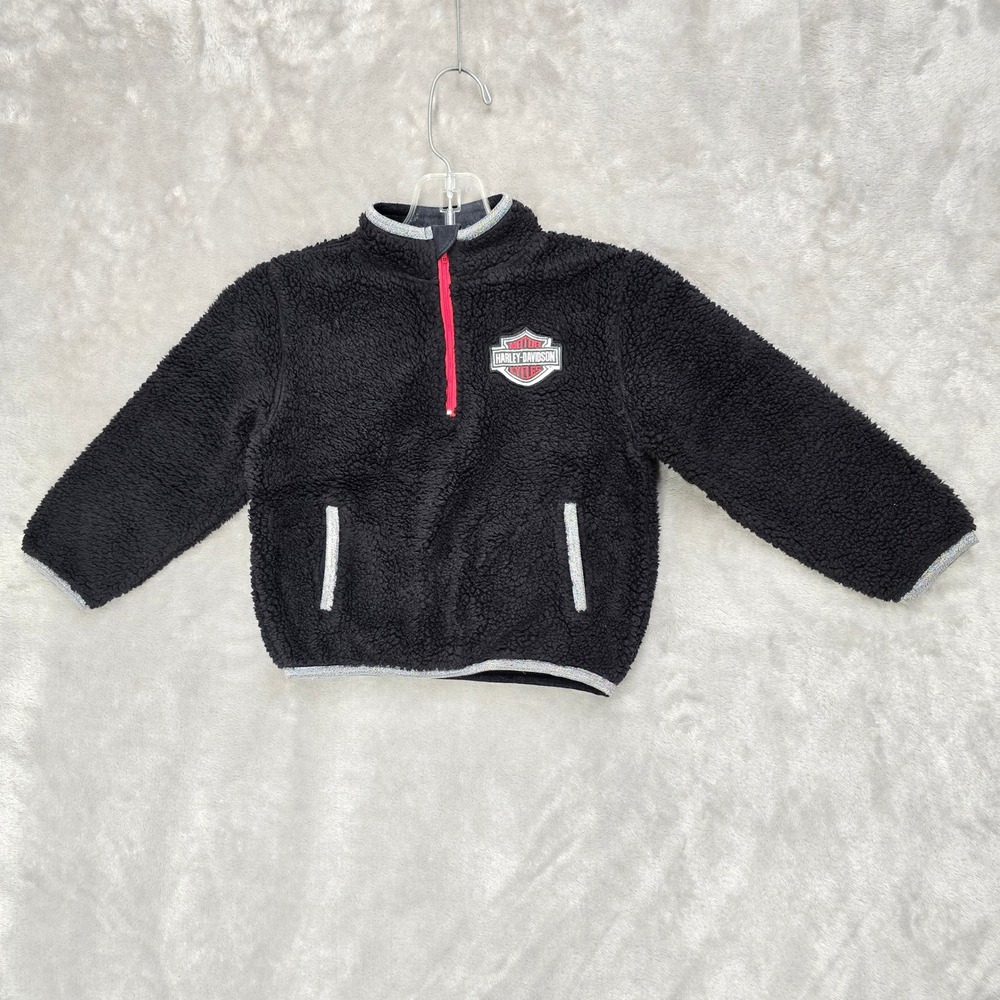 Harley Davidson Fleece Pullover Kid 4T Black Sherpa Quarter Zip Motrocycle Biker